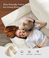 Kidirect 48" Loveseat Sofa, Small Couch for Bedroom, Comfy Love Seat with 21in Extra Deep Seats, 2 Seats Sofa Couch for Small Spaces, Apartment, Tool-Free Setup Mini Couch, Beige White Velvet Couch Kidirect