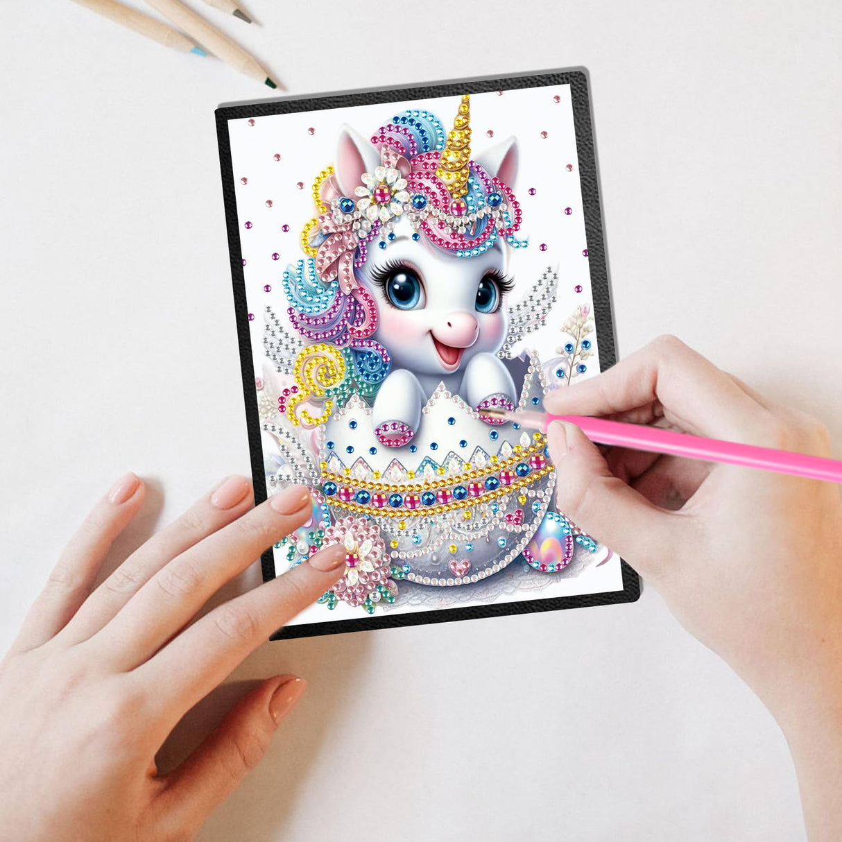 JISHSHAY Diamond Art Notebook Journal Diamond Painting Note Book Gem Art Sketchbook Gem Painting Diary Mosaic Kits for Adults Blank Notebook with Special Shaped 14.5×21cm/5.7×8.26in Unicorn JISHSHAY