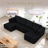 134 Inch Cloud Sectional Couch for Living Room,Corduroy Boneless Couches with L-Shape Chaise,Modern Modular Sectional Sofa with Deep Seat,No Assembly Required (Black, U-Shaped Sofa) ZKJOLMN
