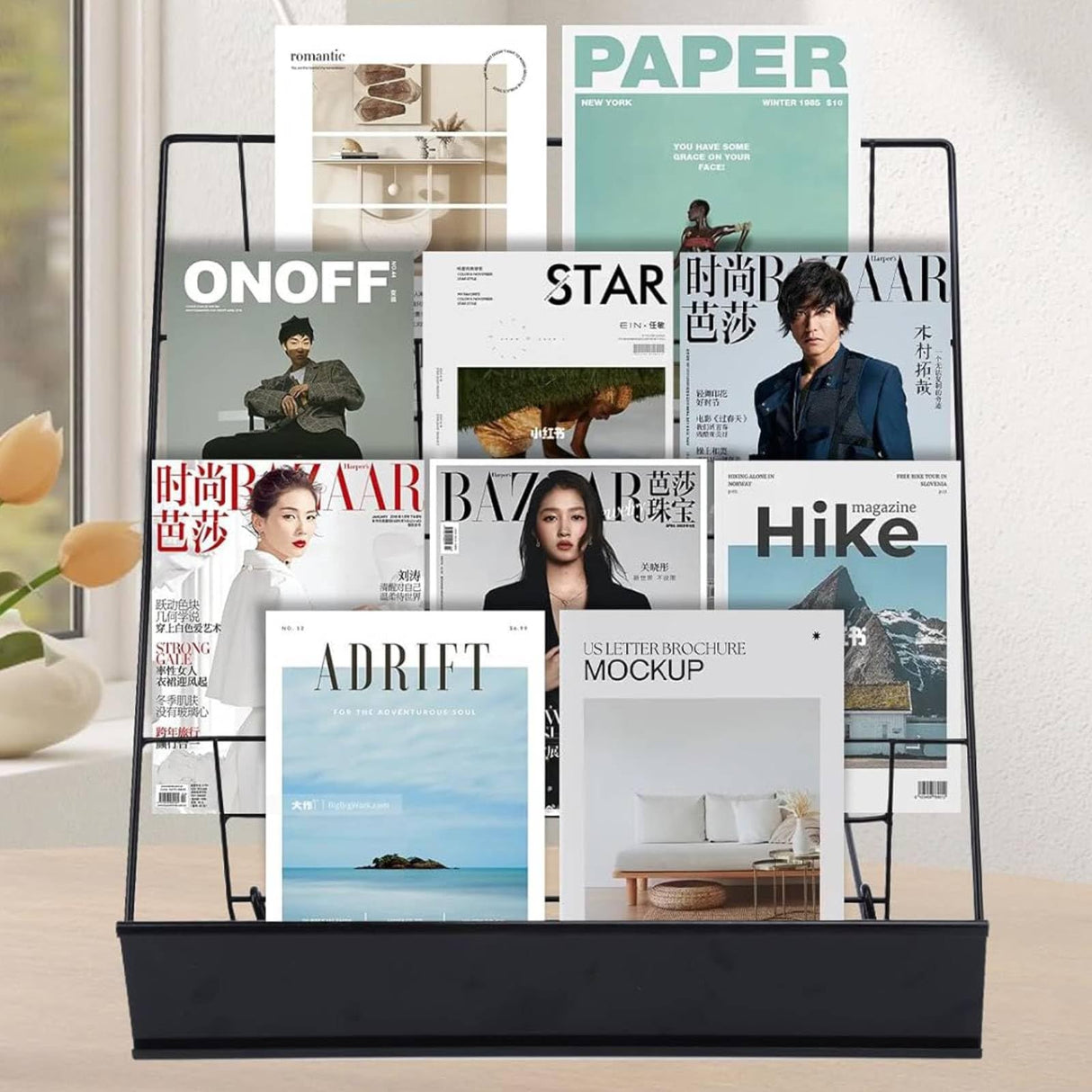 4-Tier Tabletop Book Display Rack, Magazine and CD Holder, 16.14 x 17.95 x 17.24 inches HBUYGF