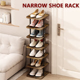 AZERPIAN Shoe Rack 7 Tier Vertical Storage Organizer Narrow Metal Slim Shelf Modern Free Standing Shoe Tower Saving Space for Closet Entryway Bedroom,Black+Rustic Brown AZERPIAN