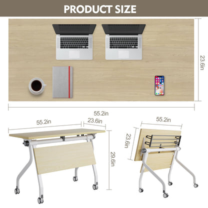 6-Pack Folding Conference Table,Modern Office Conference Room Table, Mobile Flip Top Training Tables with Caster Wheels,Foldable Meeting Table for Office,Meeting Room,Class