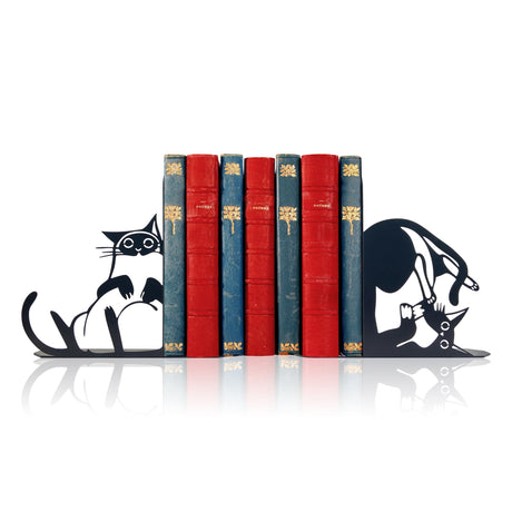 Cute Cat Metal Bookends Cat Book Ends for Shelves Bookshelf Decorative Objects Home Office Desk Bookshelf Decor Cat Lover Gifts for Women Vausart