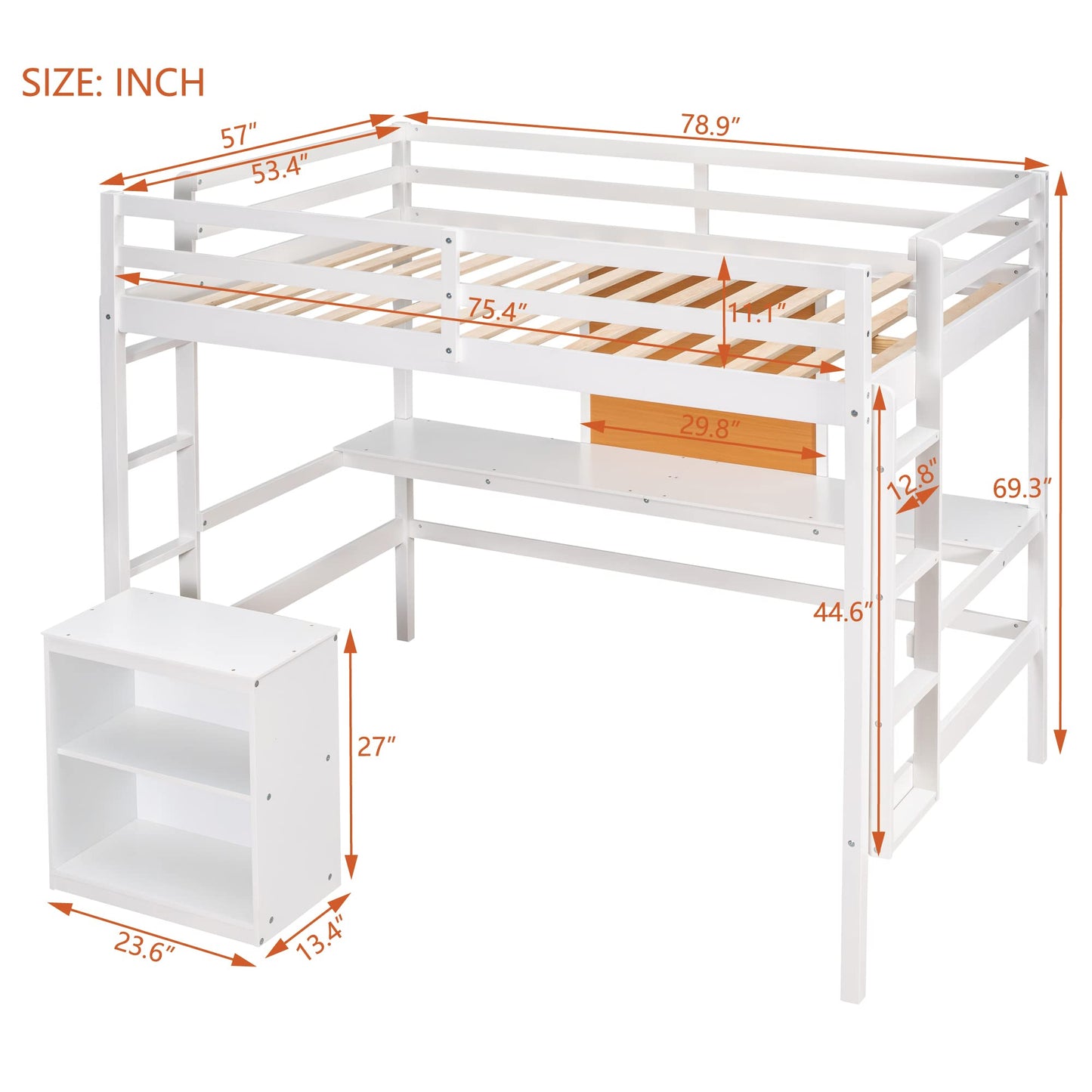 Merax Full Size Wooden Loft Bed with Desk, Storage Cabinet, Writing Board & Dual Ladders - Space-Saving Design for Teens and Adults - WoodArtSupply