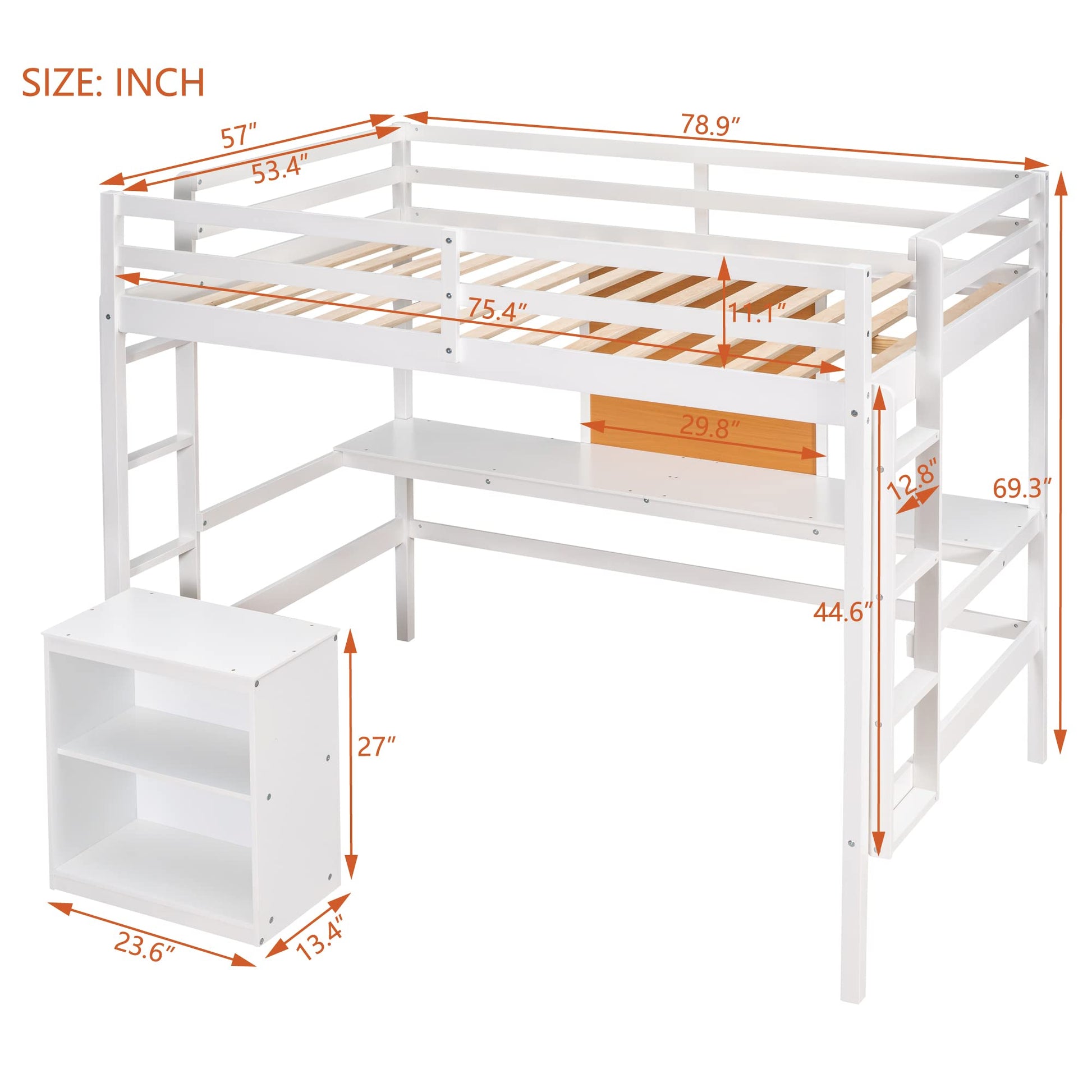 Merax Full Size Wooden Loft Bed with Desk, Storage Cabinet, Writing Board & Dual Ladders - Space-Saving Design for Teens and Adults - WoodArtSupply