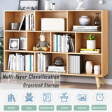 IOTXY Wooden Open Shelf Bookcase - 3-Tier Floor Standing Display Cabinet Rack with Legs, 10 Cubes Bookshelf, Pear Yellow IOTXY