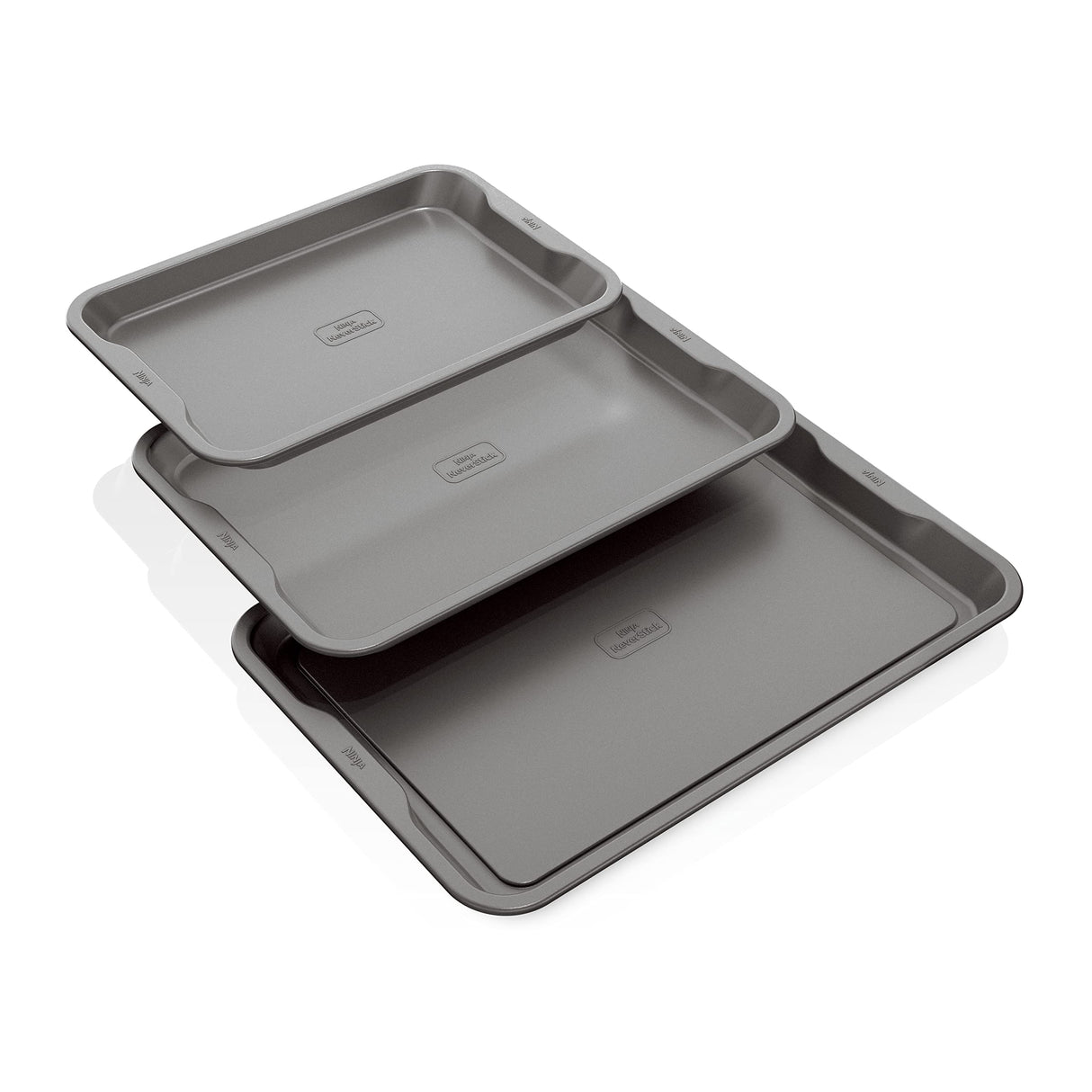 Ninja B33003 Foodi NeverStick Premium 3-Piece Baking Sheet Set, Nonstick, Oven Safe up to 500⁰F, with 9 x 13 inch Sheet, 10 x 15 inch Sheet & 11 x 17 inch Sheet, Dishwasher Safe, Grey Ninja