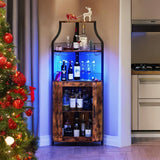 Tioutbot Corner Bar Cabinet with LED Light, Wine Bar Cabinet and Glass Holder, 5-Tiers Storage Space, Industrial Wine Rack for Small Space, Dining Room Tioutbot