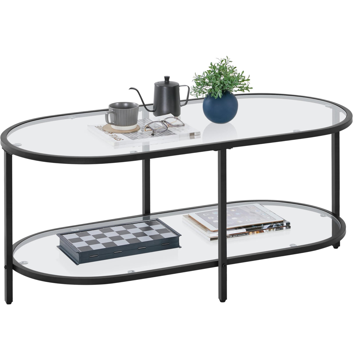 Yaheetech Glass Coffee Table, Black Small Center Table with Storage Shelf for Living Room Small Space, Apartment Yaheetech
