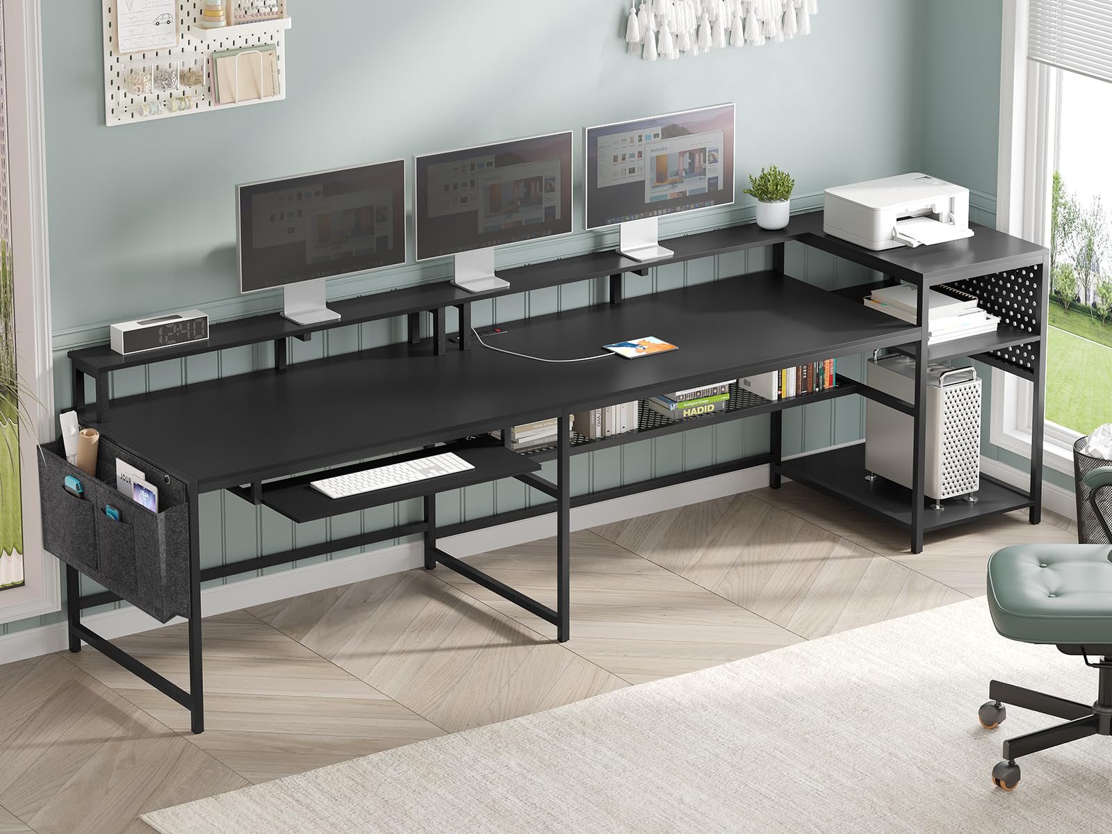 SEDETA L-Shaped Gaming Desk with Power Outlets, LED Lighting, and Ample Storage for Home Office - WoodArtSupply