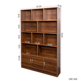 KEIKI 71" Tall Wooden Bookcase, Mid Century Modern Bookshelf with 5-Tier Storage, 3 Doors Open Style Display Shelf W/10 Cubes, Book Shelves Cabinet for Home Office Living Room, Brown KEIKI