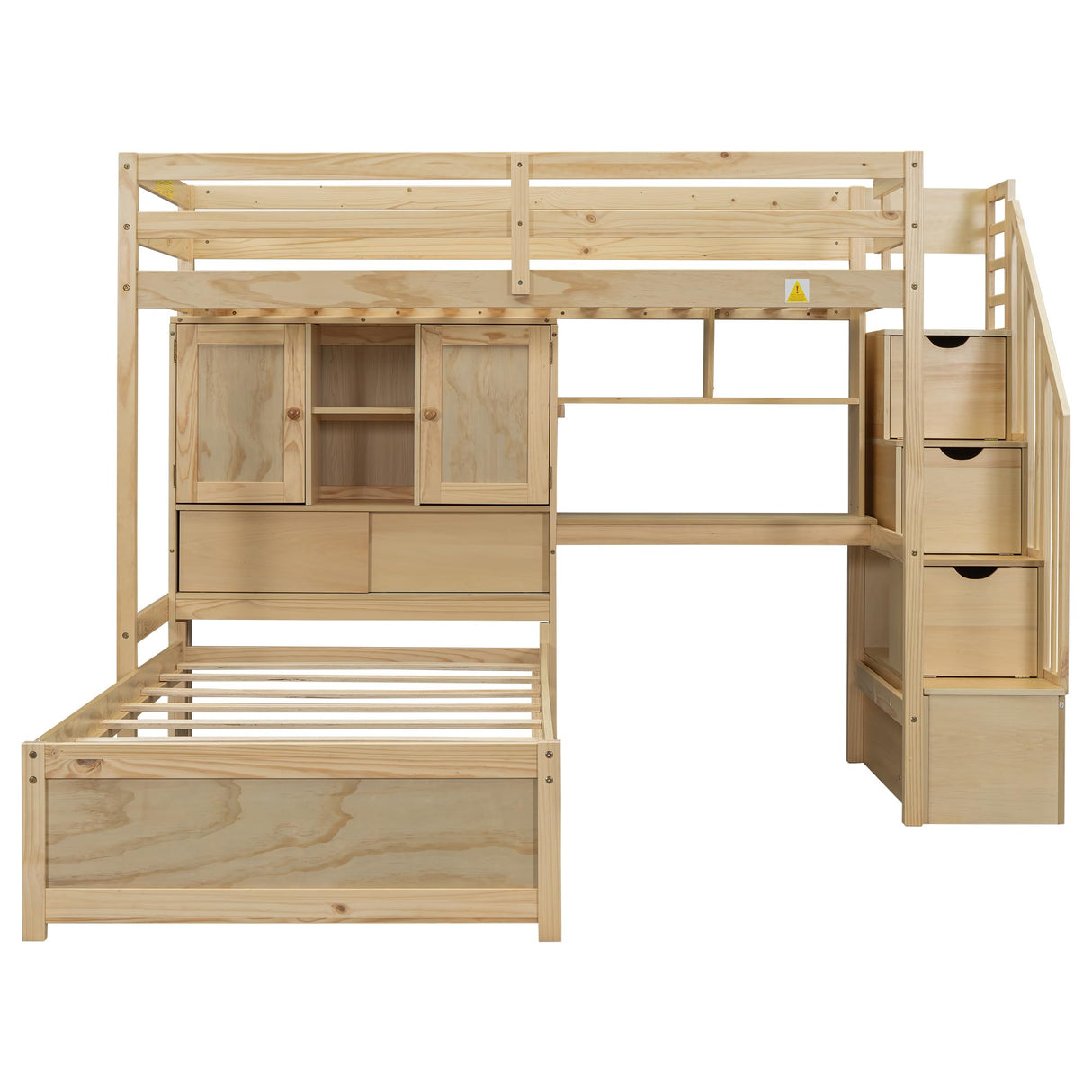 Harper & Bright Designs Twin Size Loft Bed with Built-in Desk and Staircase, Wood Twin Over Twin Bunk Bed with Storage Compartments and Shelves, L-Shaped Design, Natural Harper & Bright Designs