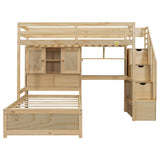 Harper & Bright Designs Twin Size Loft Bed with Built-in Desk and Staircase, Wood Twin Over Twin Bunk Bed with Storage Compartments and Shelves, L-Shaped Design, Natural Harper & Bright Designs