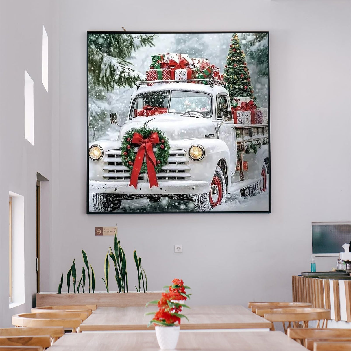 KINPLUB Christmas Truck Diamond Art Kits for Adults Beginners, Winter Truck Diamond Painting Kits for Adults, DIY Full Drill Round Gem Art Dots for Home Wall Decor 12x12 Inch KINPLUB