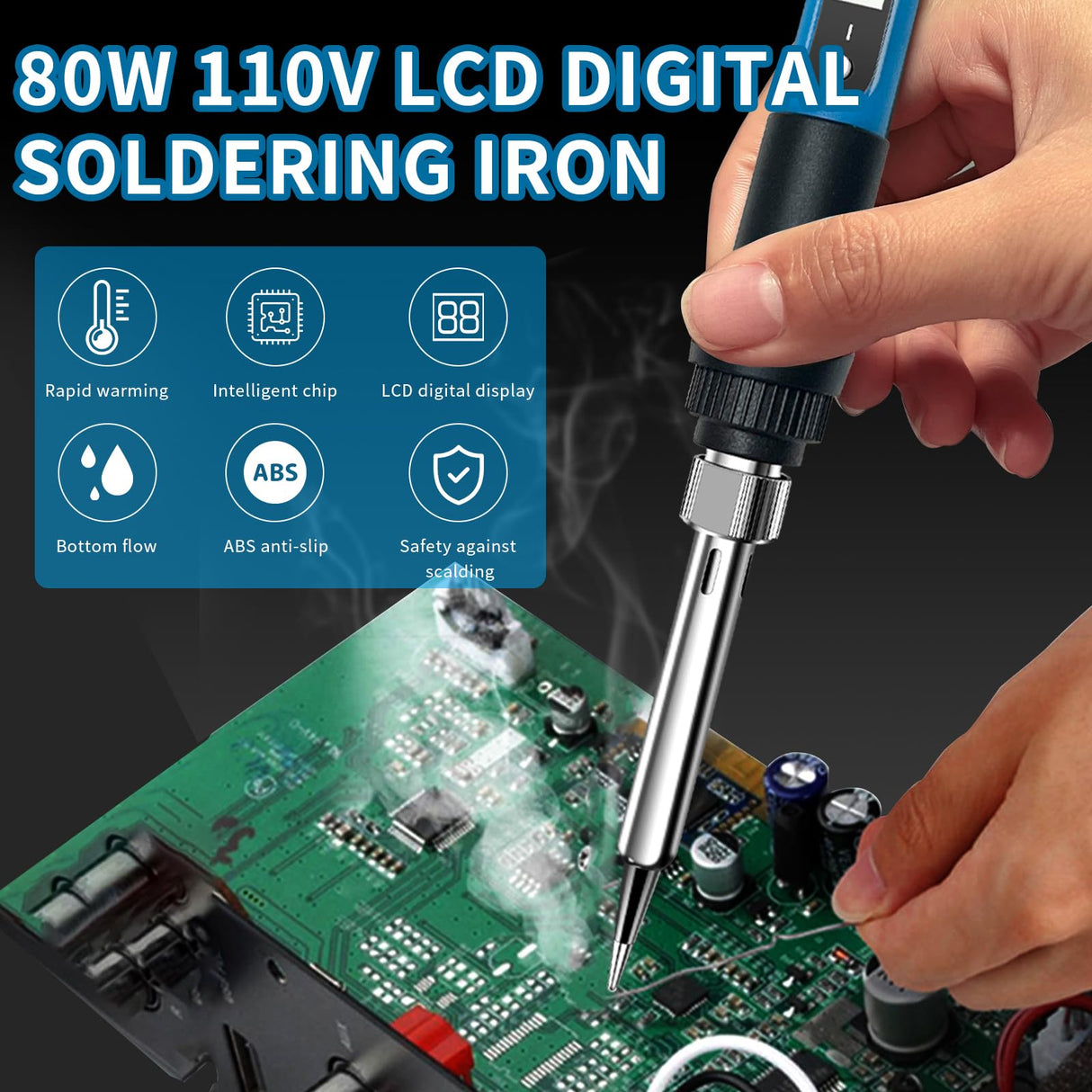 Soldering iron kit, 110V, 80W, fast heating within 10 seconds LCD digital adjustable temperature soldering iron gun, thermostatic soldering iron kit for electronic equipment FUMEIYI