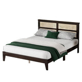 Luxepurilyn Rubber Wood Queen Size Bed Frame, Rattan Bed Frame Queen with Rattan Headboard, Enhanced Support Slats- Rubber Wood, Espresso, No Box Spring Needed Luxepurilyn