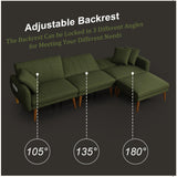 jamege Sectional Couch Sofa Bed, L-Shaped Linen Fabric Sofa Sleeper with Reclining Backrest and Removable Ottoman for Apartment Living Room jamege