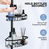Corner Shower Caddy Tension Pole: Stainless Steel Rustproof 4-Tier Shower Organizer - 47-121 inch Adjustable Bathroom Shelves for Bathtub Shampoo Storage - Tension Rod Floor Standing Bath Rack - Black ESSEME