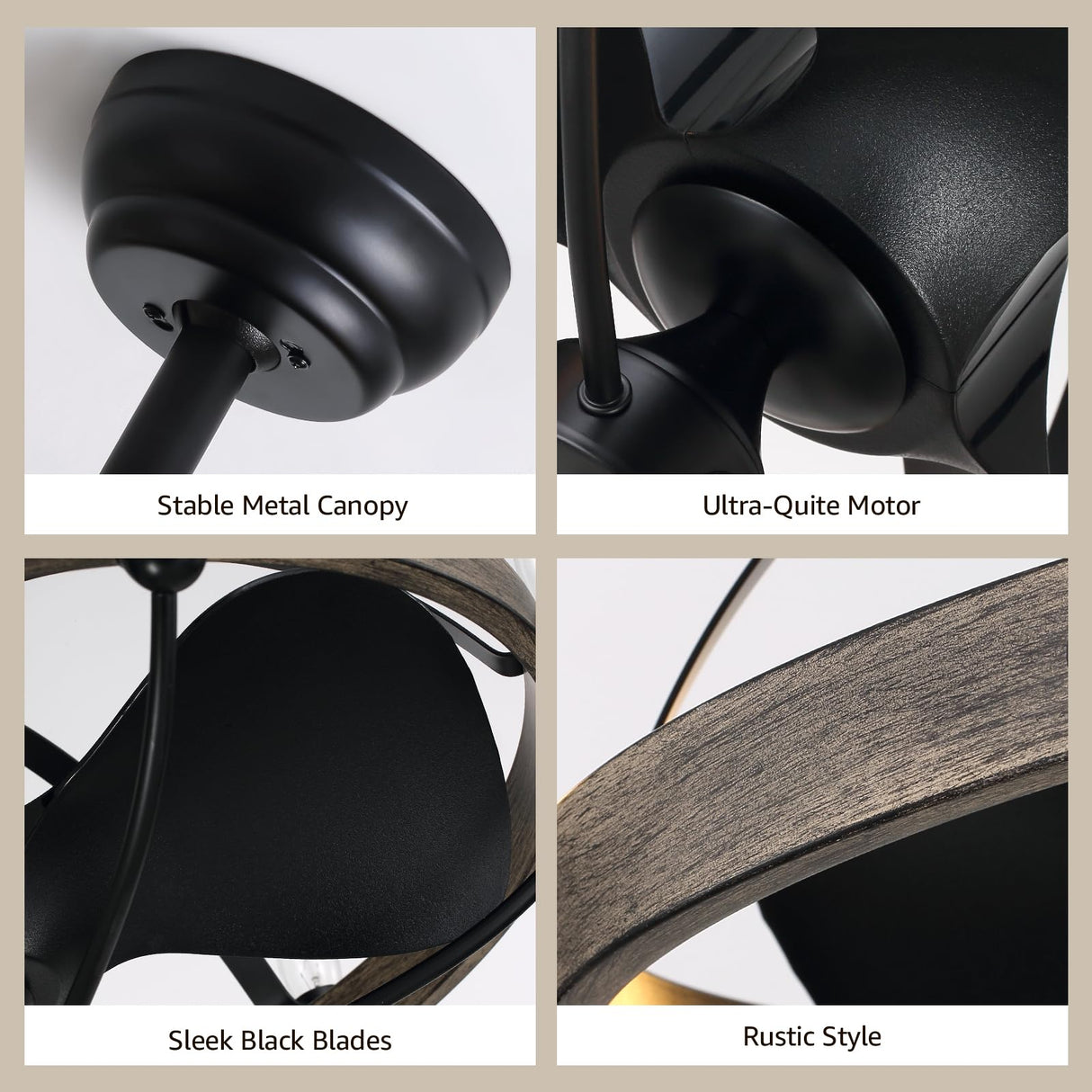 MOOONICHE 27'' Farmhouse Cage Ceiling Fan with Light Remote Control, Ash Brown Rustic Ceiling Fan with Lights,Vintage Chandelier Fan for Kitchen Dining Room Living Room MOOONICHE