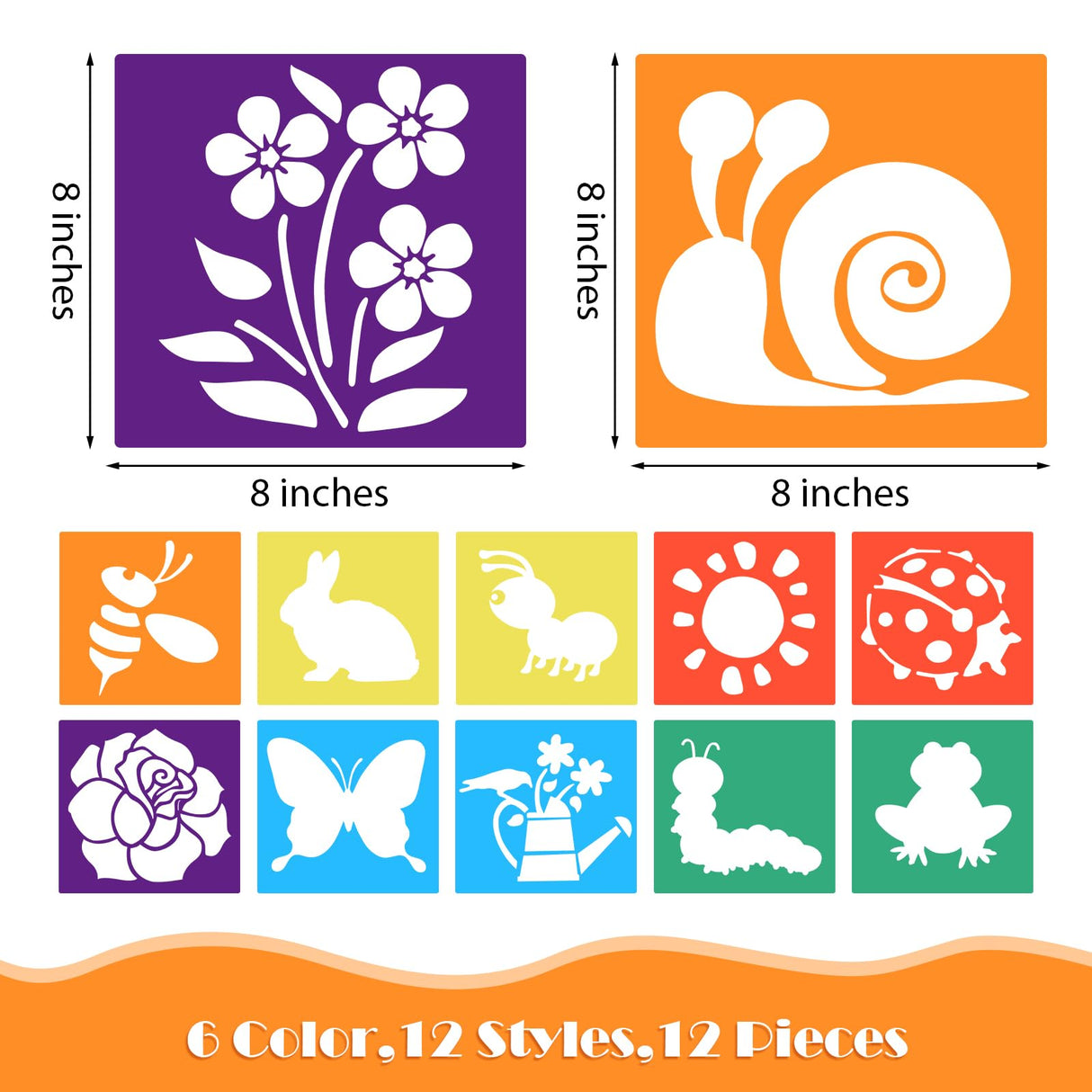Aiyorse 12 Pieces Drawing Stencils for Kids, 8 Inch Sidewalk Chalk Stencils Painting Outside Large Reusable Drawing Stencil Washable Garden Themed Primary Shape Template for Kids Toddlers Preschool Aiyorse