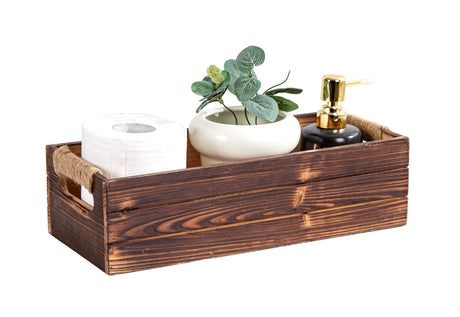 TIMRIS Rustic Wooden Box, Farmhouse Bathroom Decor Box, Wooden Toilet Paper Holder, Toilet Tank Basket, Decorative Storage Container Box (Rustic Brown) TIMRIS