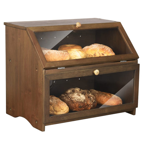 HOMEKOKO Double Layer Large Bread Box for Kitchen Counter, Wooden Large Capacity Bread Storage Bin (Brown) HOMEKOKO