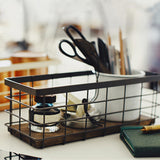 TIEYIPIN Farmhouse Small Metal Wire Storage Basket Bin, Rustic Home Storage Organizer with Wooden Bottom for Kitchen, Cabinets, Bathroom Counter, Pantry, Garage, Laundry Room - Black (4 Pack) TIEYIPIN