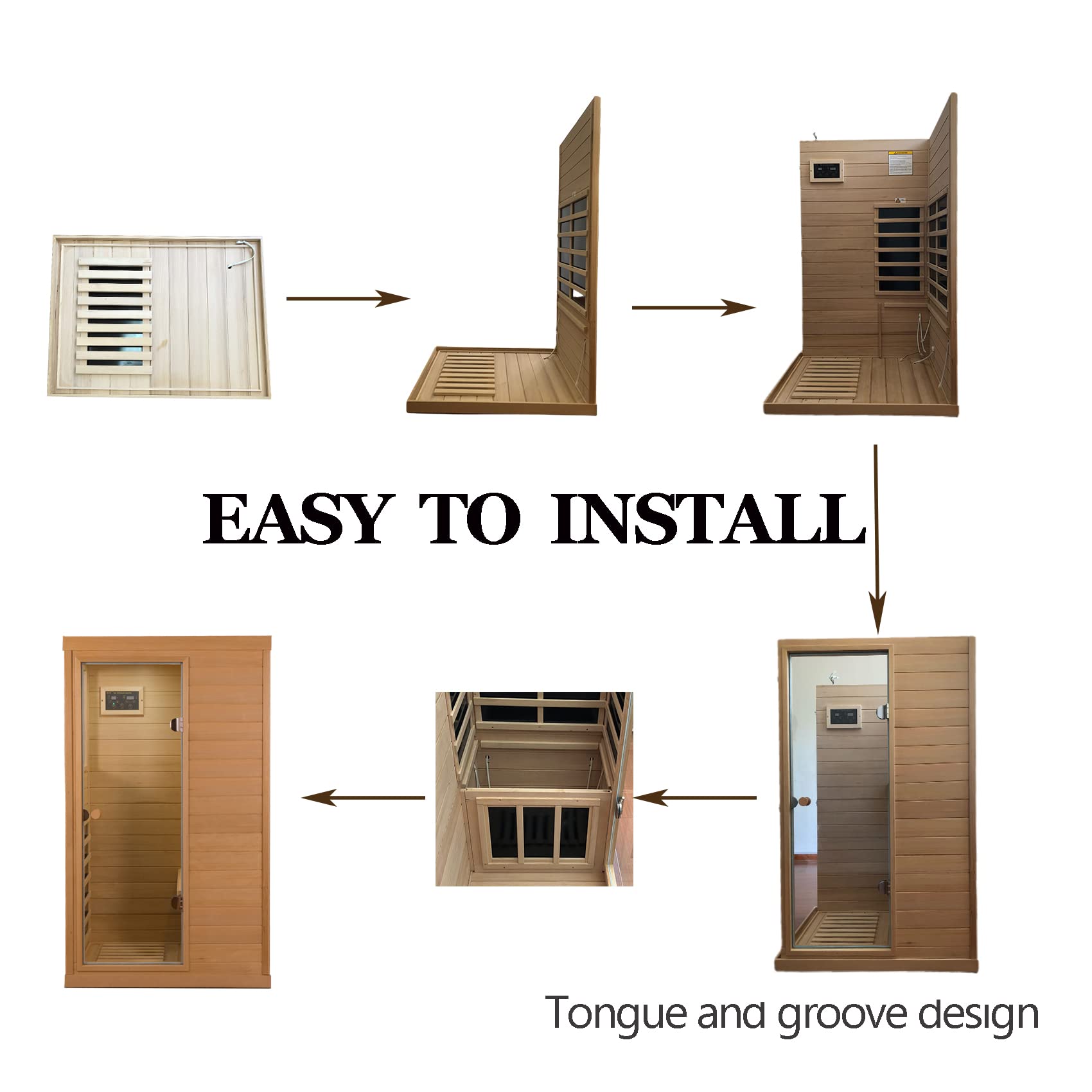 Infrared Sauna, Home Sauna 1 Person, Low EMF Sauna Wood Indoor, Far Infrared Sauna, Canadian Hemlock, 10 Min Warm-up, Left Side, 1050W - WoodArtSupply