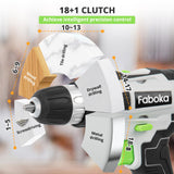 Faboka 21V Cordless Drill Set, Power Drills Kit with 2.0Ah Battery and Charger, Electric Driver/Drill Bits, Max Torque 40Nm, 3/8-Inch Keyless Chuck, Variable Speed, with LED Light FABOKA