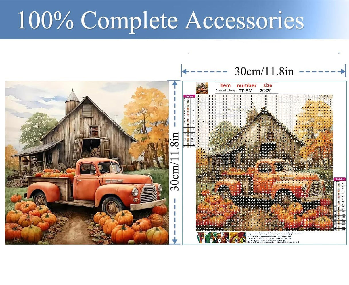 JFYHAB 5D Diamond Painting Kits for Adults Beginners,Fall Farm Diamond Art Kit,DIY Truck Full Drill Diamond Dot Gem Art Kits for Adults,Home Wall Decor 12 * 12 JFYHAB