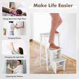 Giantex 3 Tier Folding Step Ladder, Multifunction 3-in-1 Wood Step Stool, Display Ladder and Storage Shelf for Library, Home Kitchen, Household Work, White Giantex