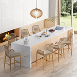 Halitaa Bar Stools Set of 2, Counter Height Barstools with Backrest and Cushion, Modern Rattan Wicker Patio Stools for Kitchen Patio Balcony Pool Outdoor Accent Counter Chairs, White Halitaa