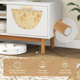 Tangkula TV Stand for 55 Inch TVs, Mid Century Modern Entertainment Center w/2 Drawers & Bamboo Woven Fronts, TV Console Table Media Cabinet w/Solid Wood Legs for Living Room (White, 47.5”, for 55"TV) Tangkula