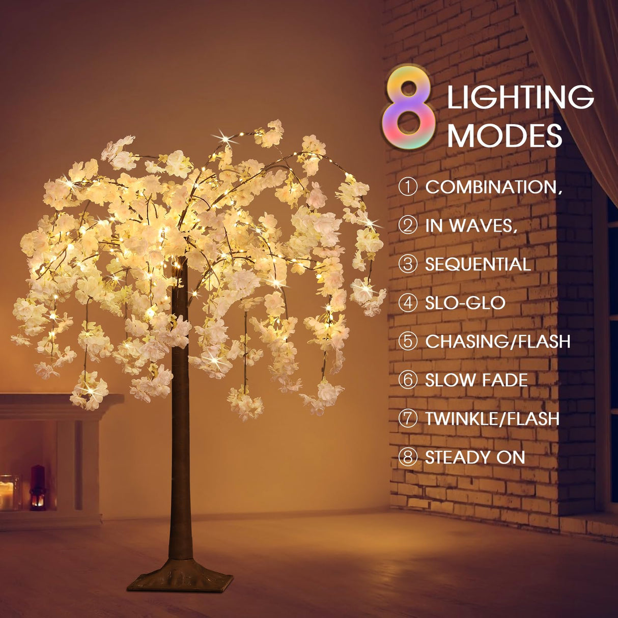OUSHENG Lighted Cherry Blossom Tree LED Artificial Trees for Decoration Inside, Light up Fake Plant with Faux Flower for Home Wedding Party Festival Christmas Indoor Decor, Warm White, 4FT OUSHENG