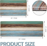 MAYHMYO Kitchen Rugs and Mats Set of 2 Teal Farmhouse Anti Fatigue Mat PVC Non Slip Retro Rustic Wood Texture Kitchen Mats for Floor,17.3 x 29 x 0.4 inch + 17.3 x 47 x 0.4 inch MAYHMYO