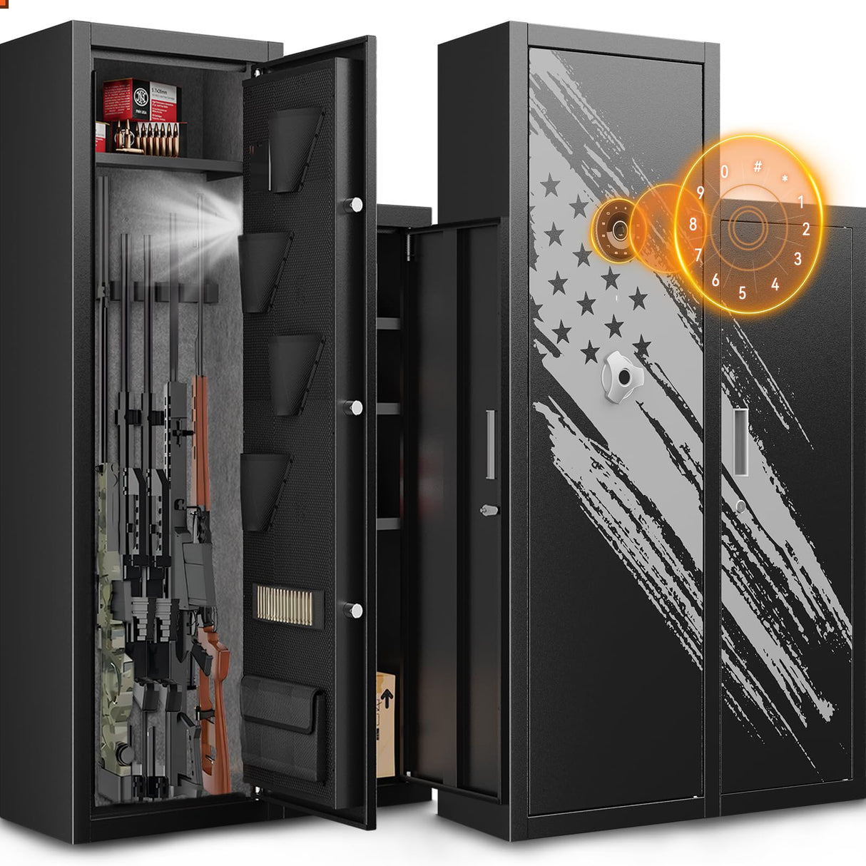 Xyvaly 2025 Upgraded Large Gun Safe for 8-10 Rifles - Quick Access, Gun Safes for Home Rifle and Pistols,Removable Shelves & Pistol Storage for Home Security. (XL) Xyvaly