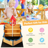 Costzon Pirate Boat Wood Sandbox for Kids, Wooden Pirate Sandpit w/Bench Seat, Storage Space, Ground Liner, Realistic Flag Rudder Buoy, Children Outdoor Playset for Backyard, Home, Lawn, Garden Costzon