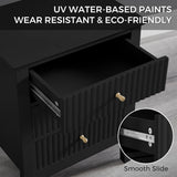 OCANDO Fluted Black Nightstand 19", 3 Drawers Night Stand, Bed Side End Table for Small Living Room, Modern Bedroom Storage Cabinet OCANDO