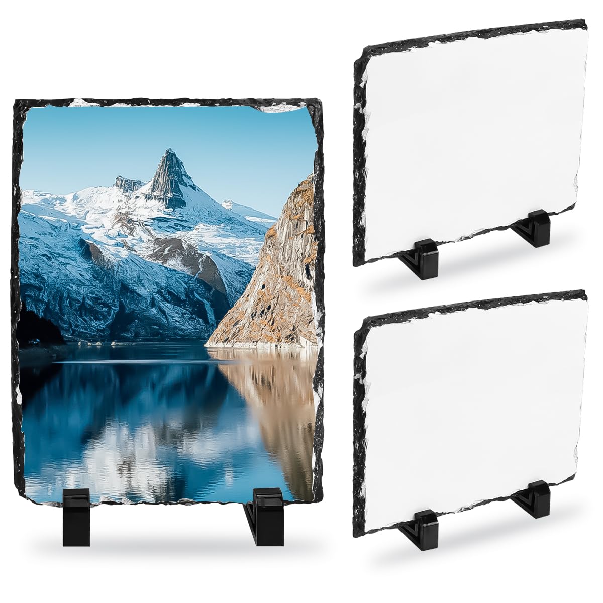 Enenes 6 x 8 Inch Sublimation Blank Slate, 3 PCS Rectangular Custom Stone Slate, Picture Frame Matte Heat Transfer Rock Photo Plaque Enenes