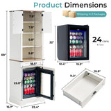 LUXOAK Bar Cabinet with Fridge (Included), 69" Farmhouse Wine Cabinet with Storage Drawers & Adjustable Shelves, Coffee Bar Cabinet for Home bar, Dining Room, Living Room LUXOAK