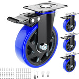 6 Inch Swivel Caster Wheels, Casters Set of 4 Heavy Duty with Brakes, Plate Casters No Noise Locking Castor with Polyurethane Wheels for Cart, Furniture,Workbench,Cabinet(Two Hardware Kits Include) WOZESEIK
