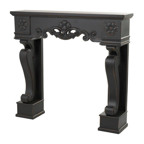 Deco 79 Wood Scroll Freestanding Fireplace Mantle with Floral Accents, 45" x 10" x 43", Black Deco 79