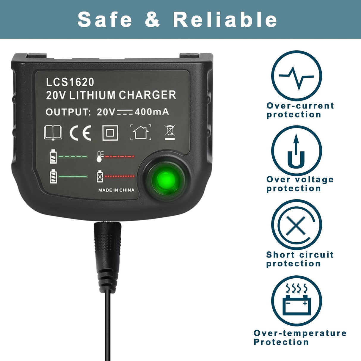 KUNLUN LCS1620 20V Lithium Battery Charger - Compatible for Black & Decker 16V 20V Lithium Battery LBXR20 LBXR20B LBXR20-OPE LB20 LBX20 LBX4020 LB2X4020 LBXR2020-OPE BL1514 LBXR16 LST220 KUNLUN