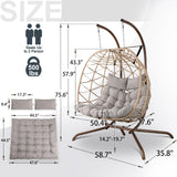 NOBLEMOOD Outdoor Egg Swing Chair with Stand, 2 Person Patio Swing Chairs with Thick Cushions and Pillows, Wicker Double Egg Chair Swing for Indoor Bedroom NOBLEMOOD