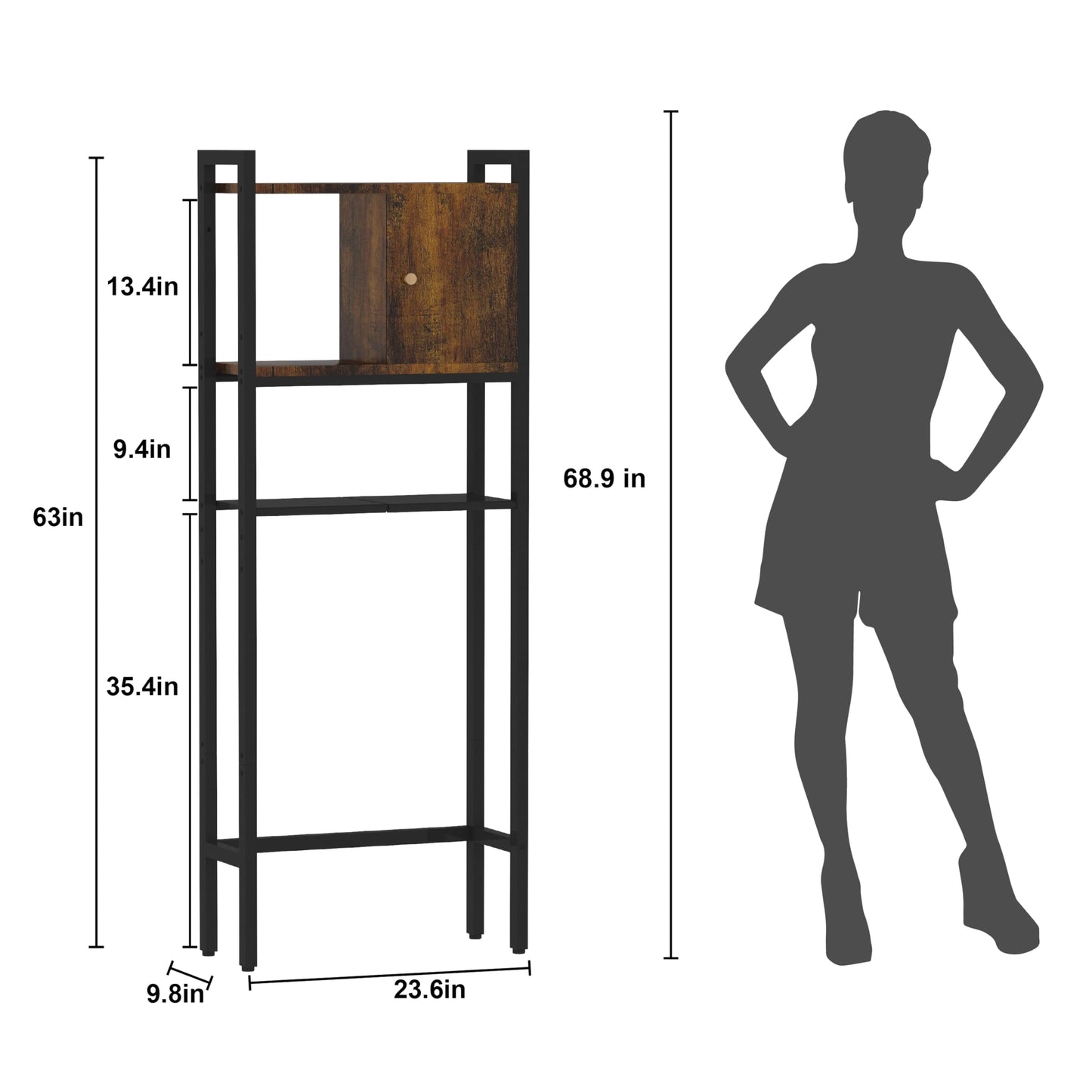 Over The Toilet Storage, 3 Tier Bathroom Organizer, Storage for Free Standing Wood Cabinet, Multifunctional Above Toilet Storage，Wood