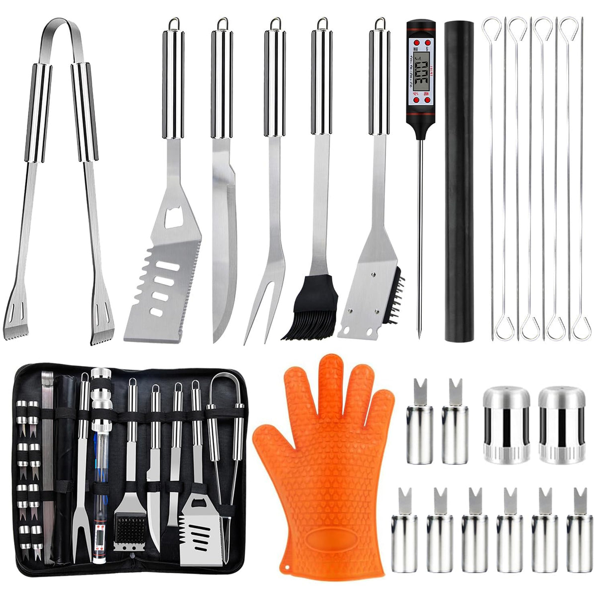 28PCS Stainless Steel BBQ Grill Accessories Set, Grilling Gifts for Men Birthday Father's Day, Portable Multifunction Grilling Utensils Tools Kit with Storage Bag for Outdoor Grill Camping BBQ Party MUYFIO