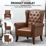MOJAY Mid-Century PU Leather Accent Chair, Living Room Lounge Sofa Chair with Buttons, Single Club Armchair with Rivet Trim for Bedroom Home Reception (Brown) MOJAY