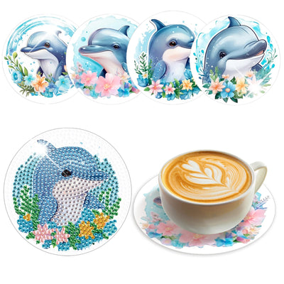 AiYuanzsh 4 PCS Diamond Painting Coaster Kits, Animal Dolphin Diamond Art Coasters 5D Diamond Painting Kits for Adults Beginners, Diamond Art Craft Supplies Christmas Gift