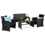 Best Choice Products 4-Piece Outdoor Wicker Patio Conversation Furniture Set for Backyard w/Coffee Table, Seat Cushions - Black/Black Best Choice Products