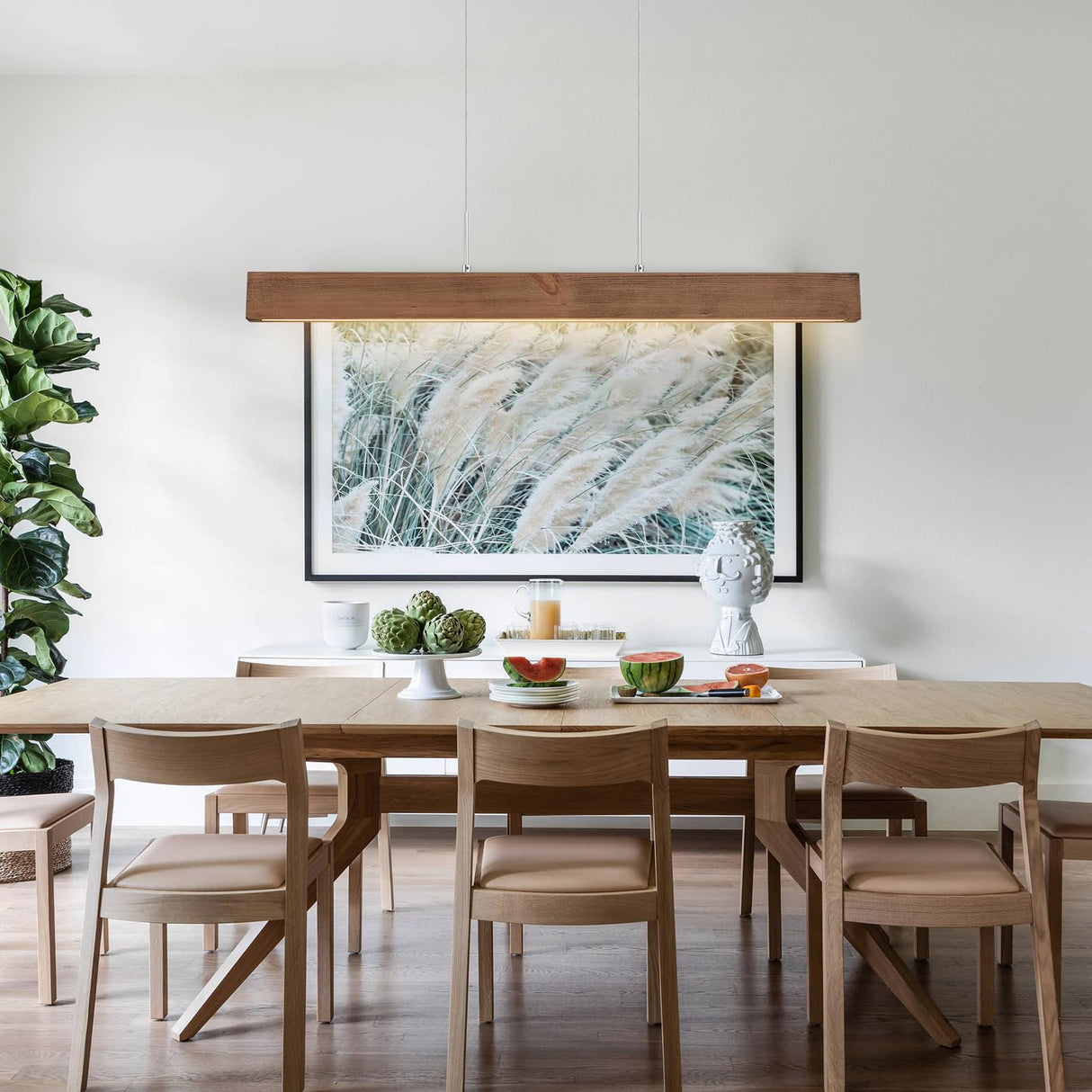 EDISLIVE Wood Linear LED Pendant Light Dimmable LED Chandelier 41.3 in Adjustable Linear Hanging Light Fixture 3000K 20W Island Light for Dinning Room Kitchen EDISLIVE